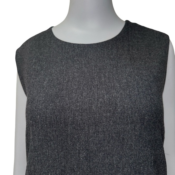 DONNA KARAN SIGNATURE Wool Flannel Sleeveless Sheath Midi Dress Charcoal Grey - Picture 3 of 16